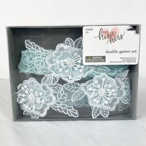 His & Hers Light Blue Floral Lace Appliqué Bridal Wedding Double Garter Set